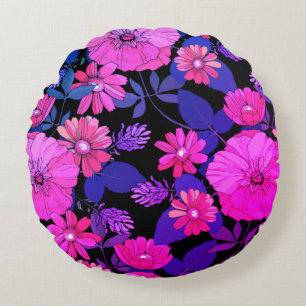 Coussin rond d'impression rose et violet