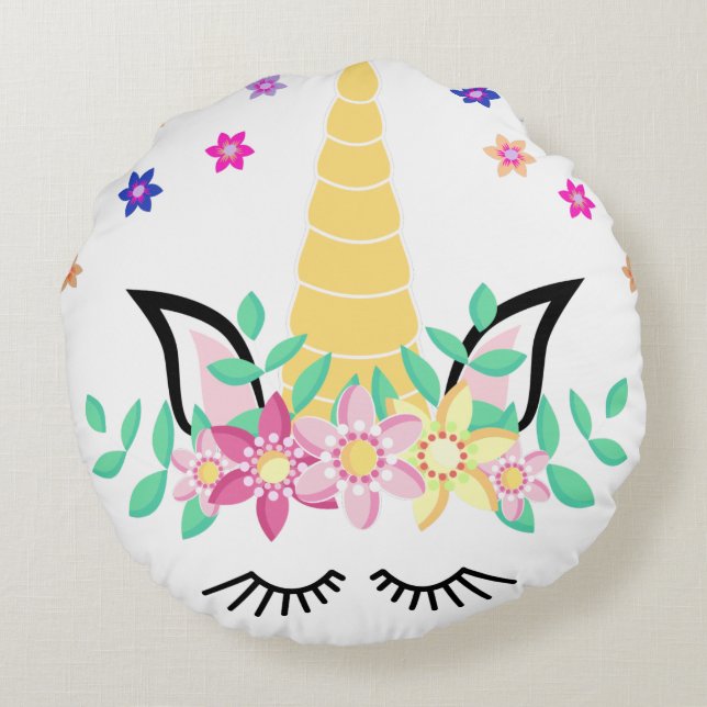 Coussin rond d'impression Unicorne jaune (Dos)