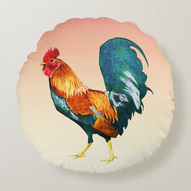 Coussin Rond d'Oiseau de Coq Rouge (Devant)