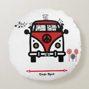 Coussin rond du bus hippie Dogs Rock