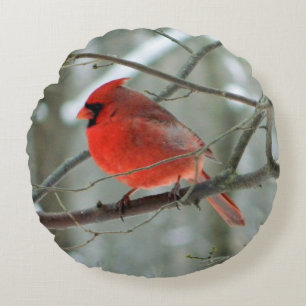 Coussin rond du cardinal rouge (hiver)