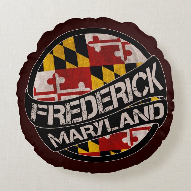Coussin rond du drapeau Frederick Maryland (Devant)