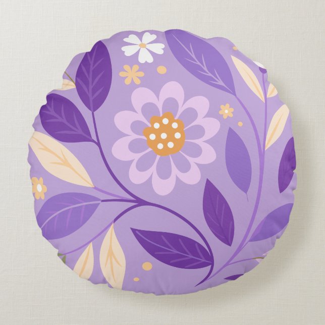 Coussin rond du jardin fleuri violet (Devant)