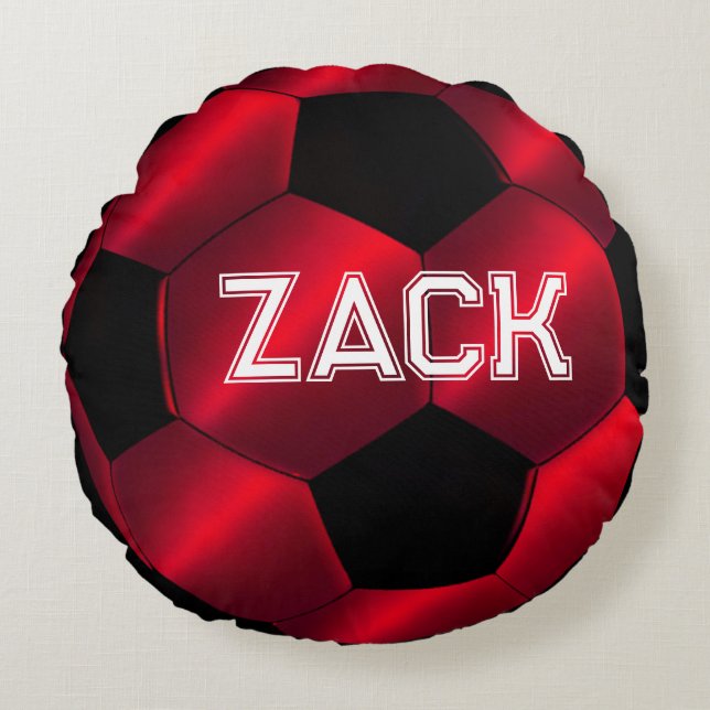 Coussin rond du nom du ballon de football rouge (Devant)