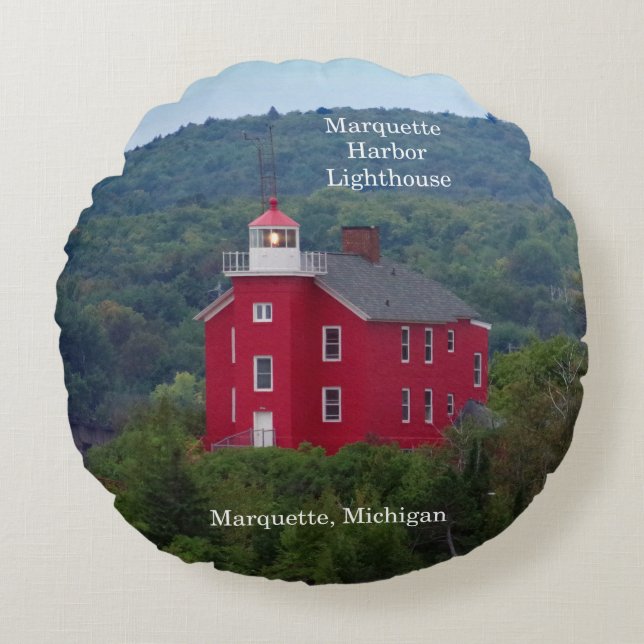 Coussin rond du phare Marquette Harbour (Devant)