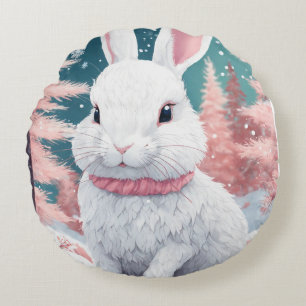 Coussin rond"Élégance lunatique : White Rabbit Acc