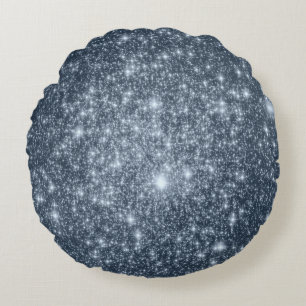 Coussin rond en acier foncé bleu étoiles