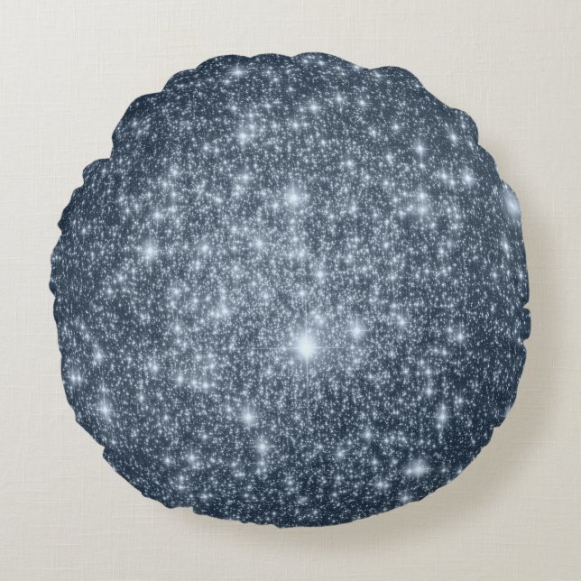 Coussin rond en acier foncé bleu étoiles (Devant)