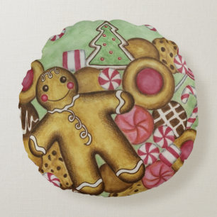 Coussin rond en forme de biscuits de Noël aux bonb