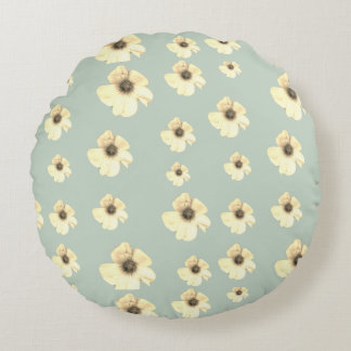 Coussin rond en Soft Cream Floral Sage Green