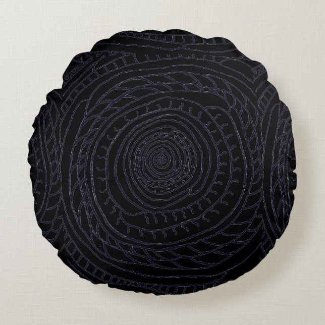 Coussin rond en spirale de Sun (édition noire et (Devant)
