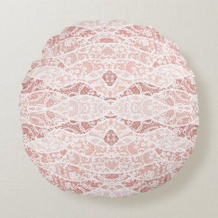 Coussin rond Faux Blanc dentelle avec fleurs
