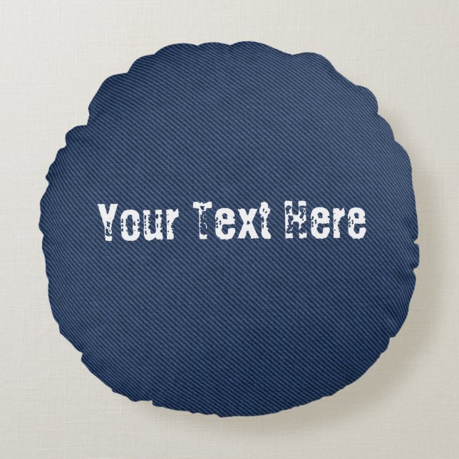 Coussin rond Faux Blue Jeans avec texte personnali (Devant)