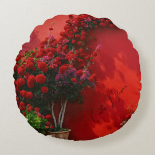 Coussin Rond Fleur Rose Rouge