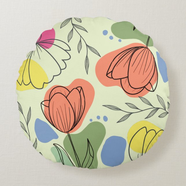 Coussin rond fleuri Pastel (Devant)