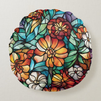 Coussin rond floral en verre coloré teinté