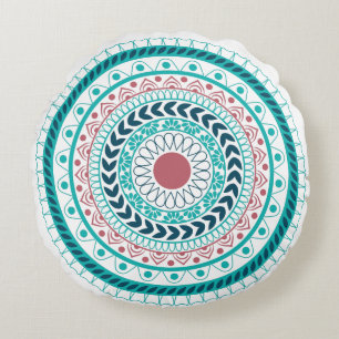 Coussin rond géométrique de Mandala orné de fleurs