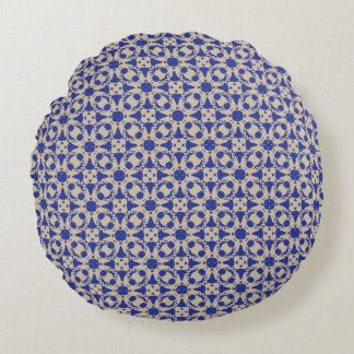 Coussin rond géométrique en fleurs bleues