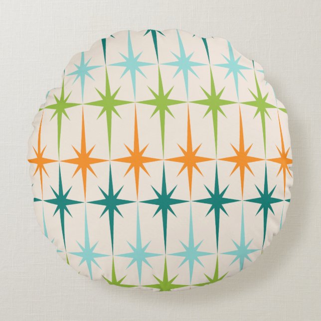 Coussin rond géométrique vintage de Starbursts (Devant)