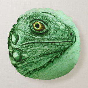 Coussin rond illustré coloré - Iguana