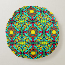 Coussin rond jaune et bleu