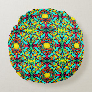 Coussin rond jaune et bleu