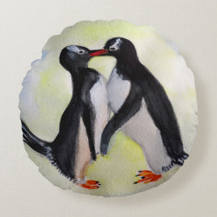 Coussin rond jeté en polyester brossé avec manchot