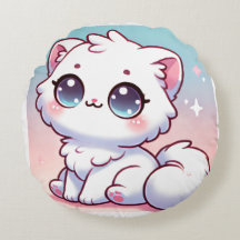Coussin rond Kawaii Cat