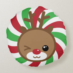 Coussin rond Kawaii Reindeer