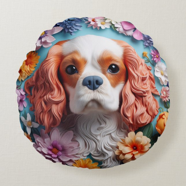 Coussin rond - le roi Charles Spaniel (Devant)