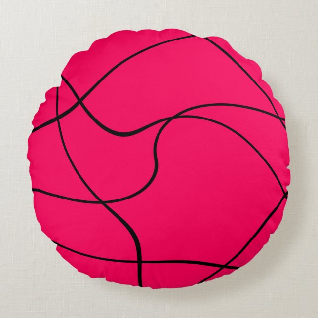 Coussin rond - "lignes abstraites" - fuchsia (Devant)