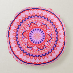 Coussin rond Mandala de base rose