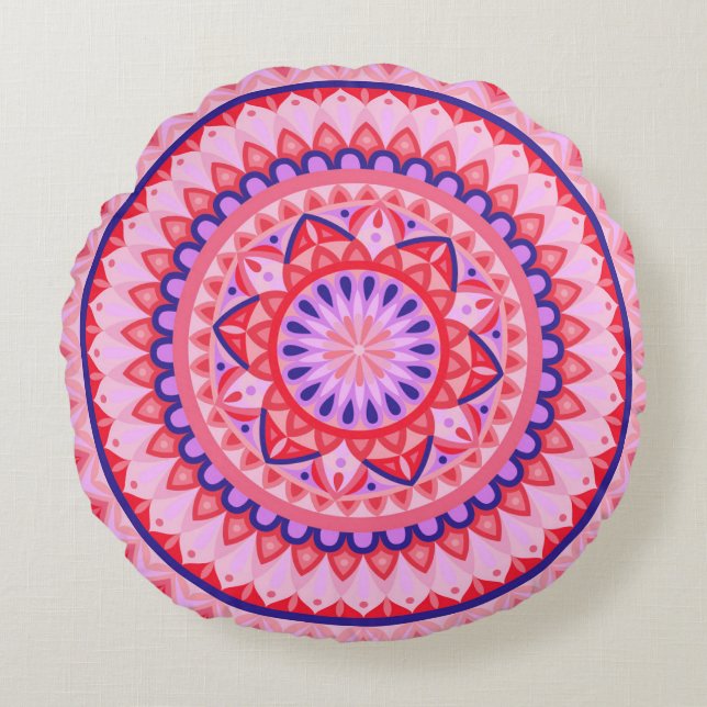 Coussin rond Mandala de base rose (Devant)