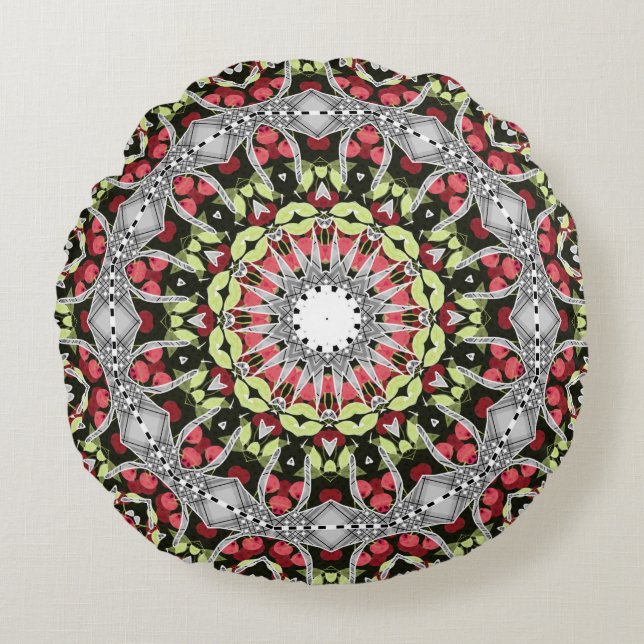 Coussin rond Mandala ronde motif kaleidoscope re (Devant)