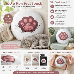 Coussin rond « Meow » empreinte de patte de chat