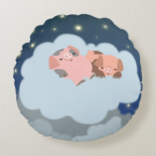 Coussin rond mignon caricaturé Piglets à tomettes
