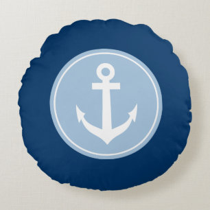 Coussin rond monogramme d'ancrage bleu marine naut