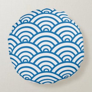 Coussin rond Motif bleu et blanc éclatant