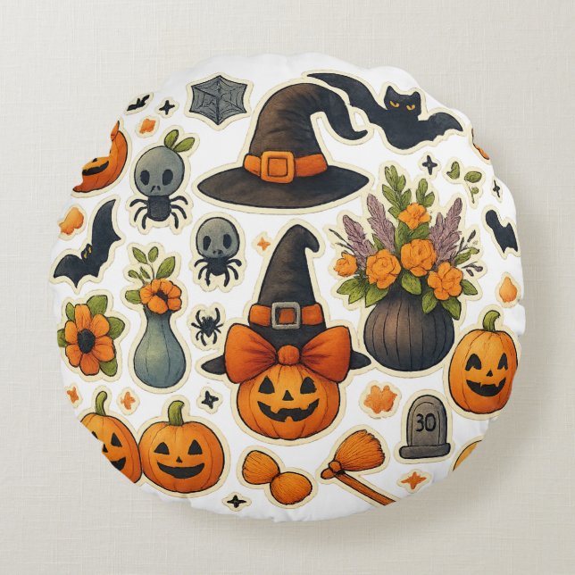 Coussin rond Motif Halloween personnalisé (Devant)