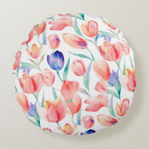 Coussin rond Motif Tulipes aquarelles