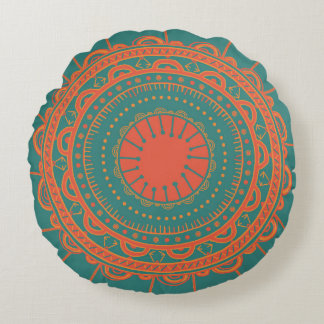 Coussin rond orange et turquoise de Bohème