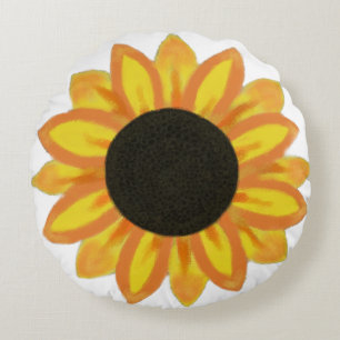 Coussin rond peint de tournesol