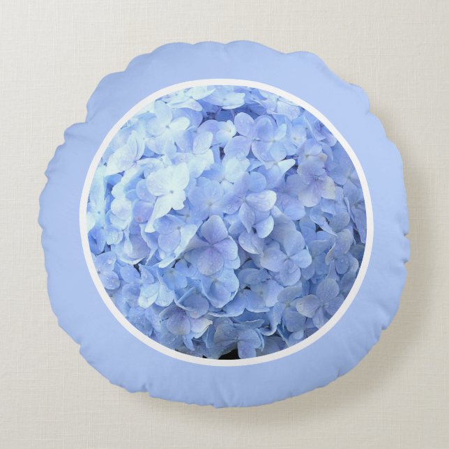 COUSSIN ROND PERIWINKLE BLEU HYDRANGEA (Devant)