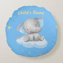 Coussin rond Personnalisé Baby Blue Elephant