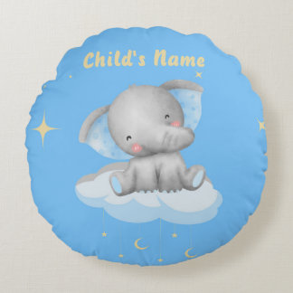 Coussin rond Personnalisé Baby Blue Elephant