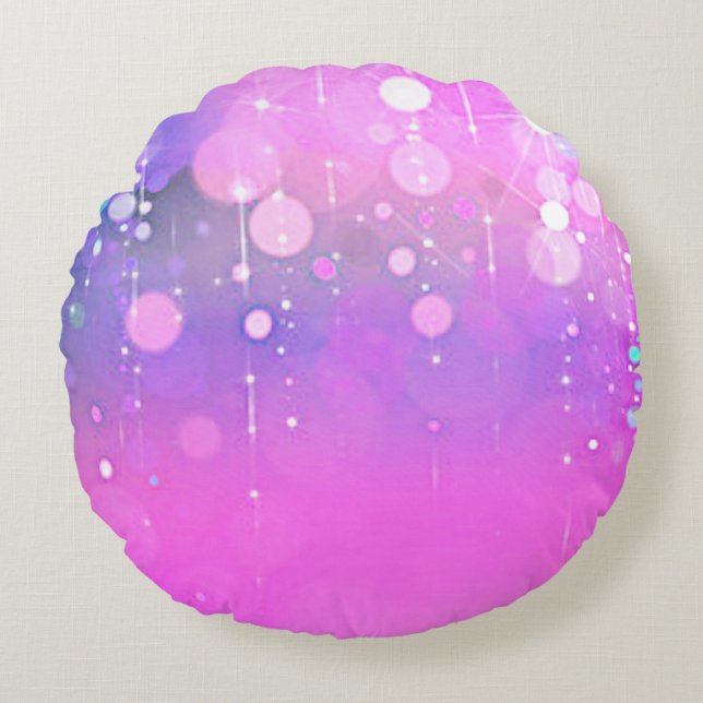 Coussin rond personnalisé en rose & violet. (Devant)