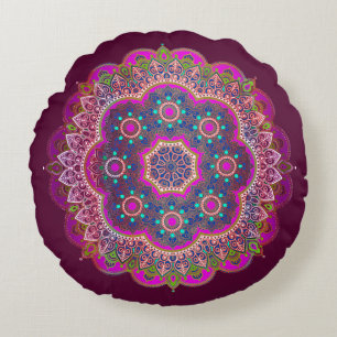 Coussin rond Plum Mandala