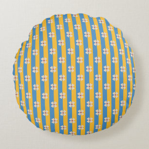 Coussin rond rayé jaune floral et aqua