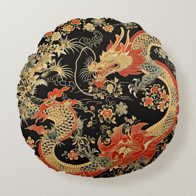 Coussin rond Red & Gold Dragon (Devant)