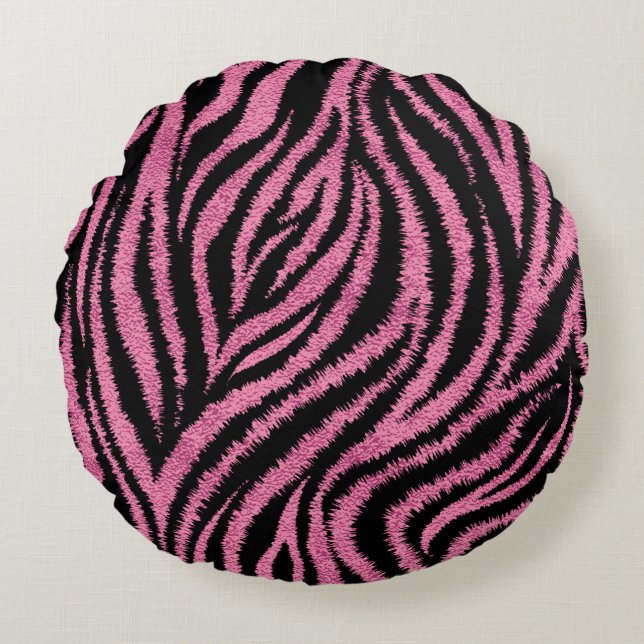  coussin rond "rose zèbre" (Devant)